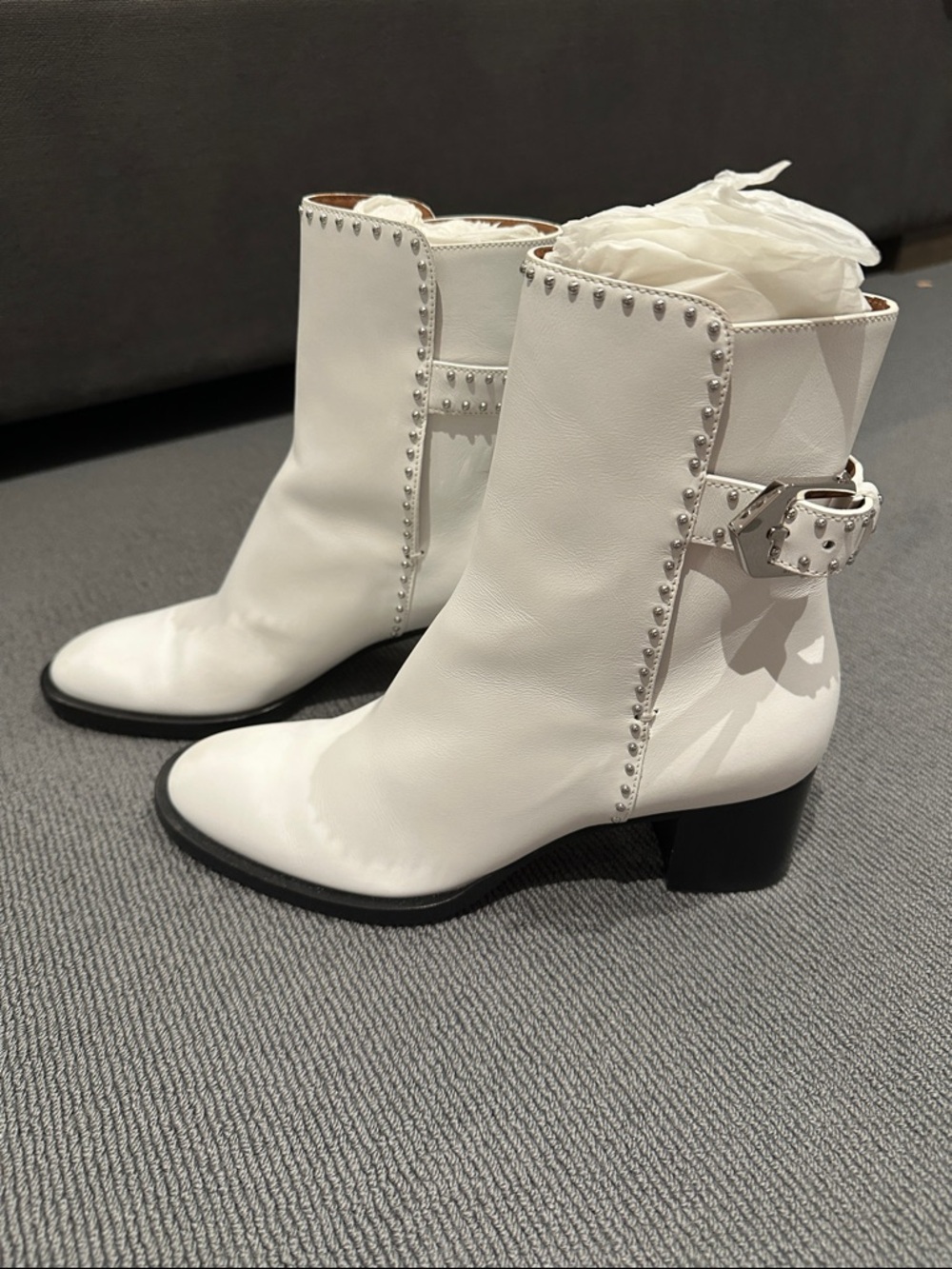 Givenchy White Leather Studded Ankle Boots